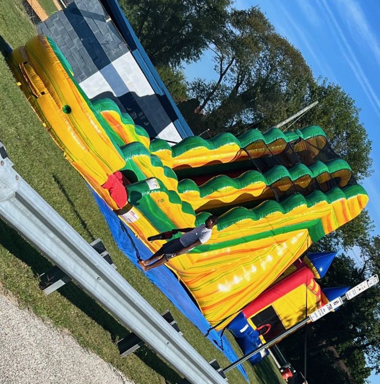 Lava themed inflatable water slide